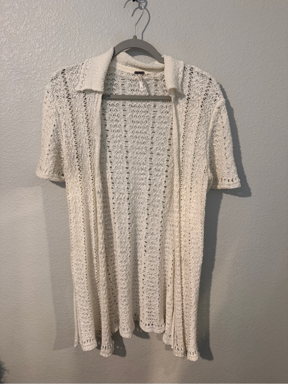 Free People Open Crochet Short Sleeve Cardigan - Ivory